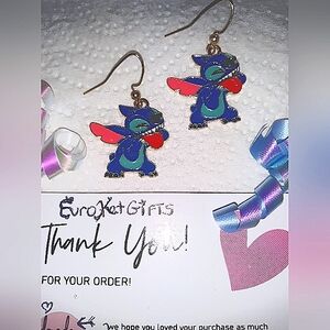 DISNEY Stitch Pink wing Dangle Earrings Cartoon Character Fun NEW